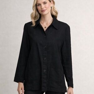 Vintage Y2K Basic Editions Black Linen Blend Blazer Jacket L Goth Grunge Moto